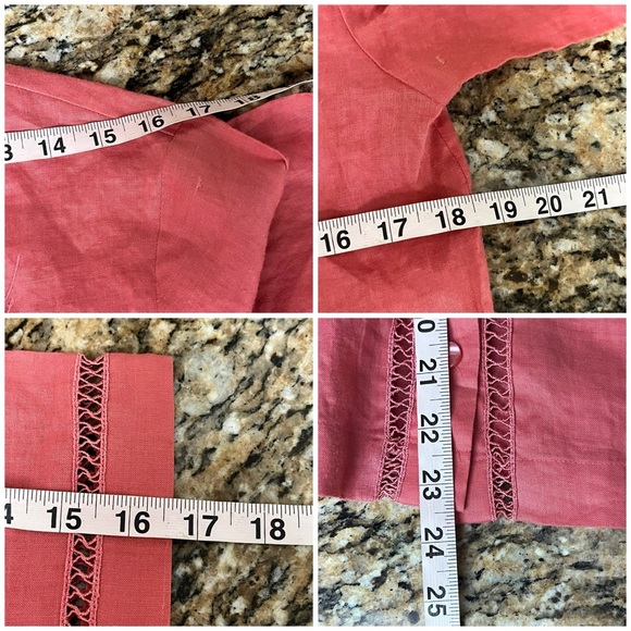 Jordan Coral Pink Button Up Linen 3/4 Blouse Modest Mature Beach Coastal M Boho - Picture 5 of 8